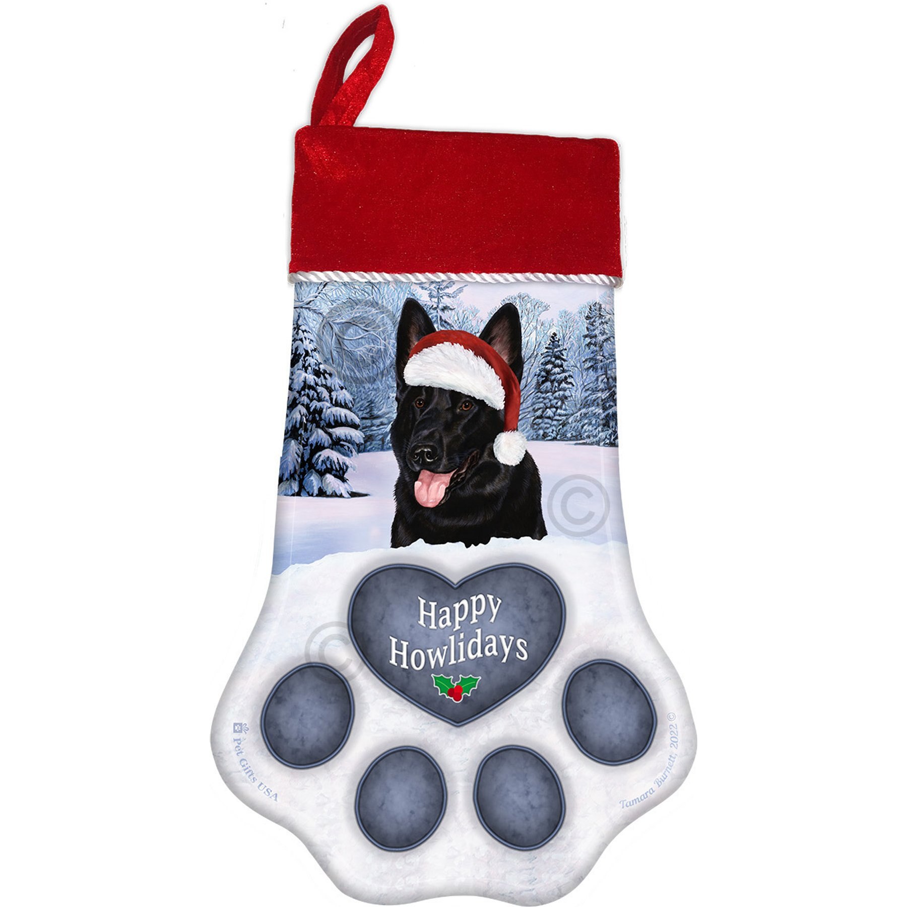 Pet Gifts USA Black German Shepherd Christmas Stocking, 17 x 10.5-in