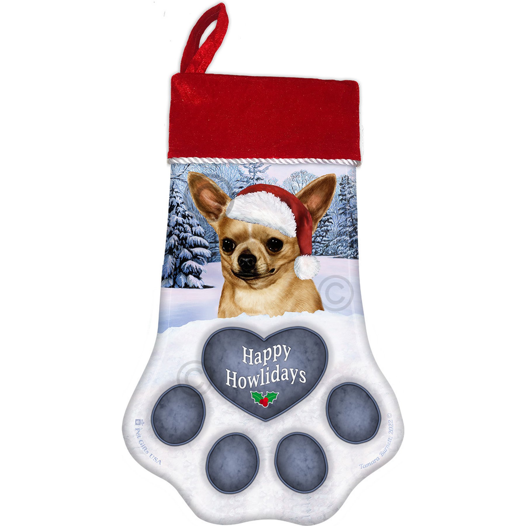 Pet Gifts USA Chihuahua Shorthair Fawn Christmas Stocking, 17 x 10.5-in