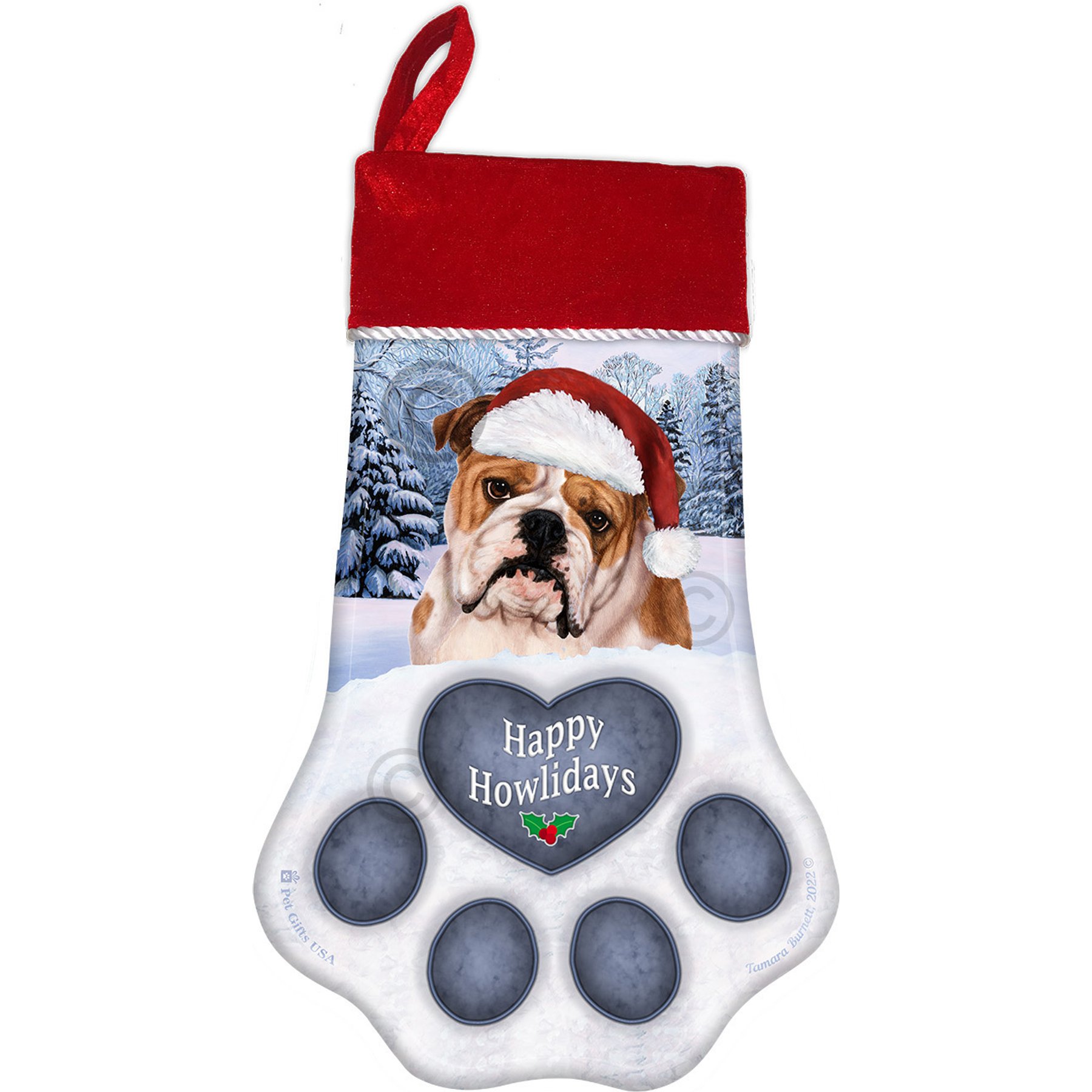 Pet Gifts USA Tan & White English Bulldog Christmas Stocking, 17 x 10.5-in
