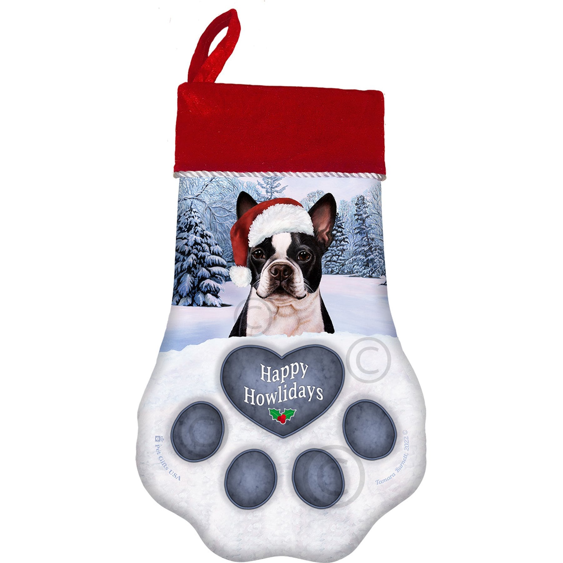 Pet Gifts USA Black & White Boston Terrier Christmas Stocking, 17 x 10.5-in