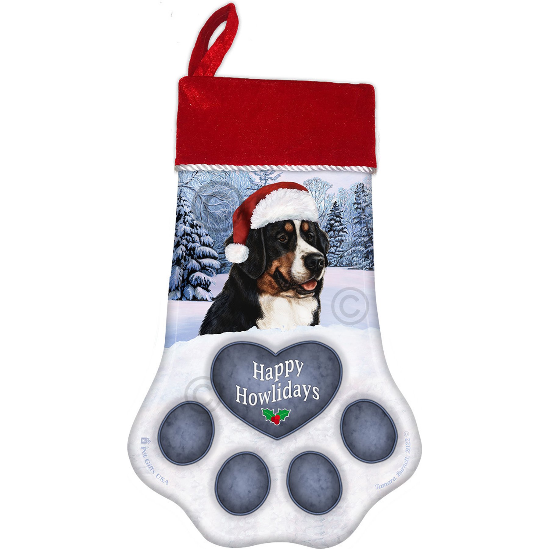 Pet Gifts USA Bernese Mountain Dog Christmas Stocking, 17 x 10.5-in