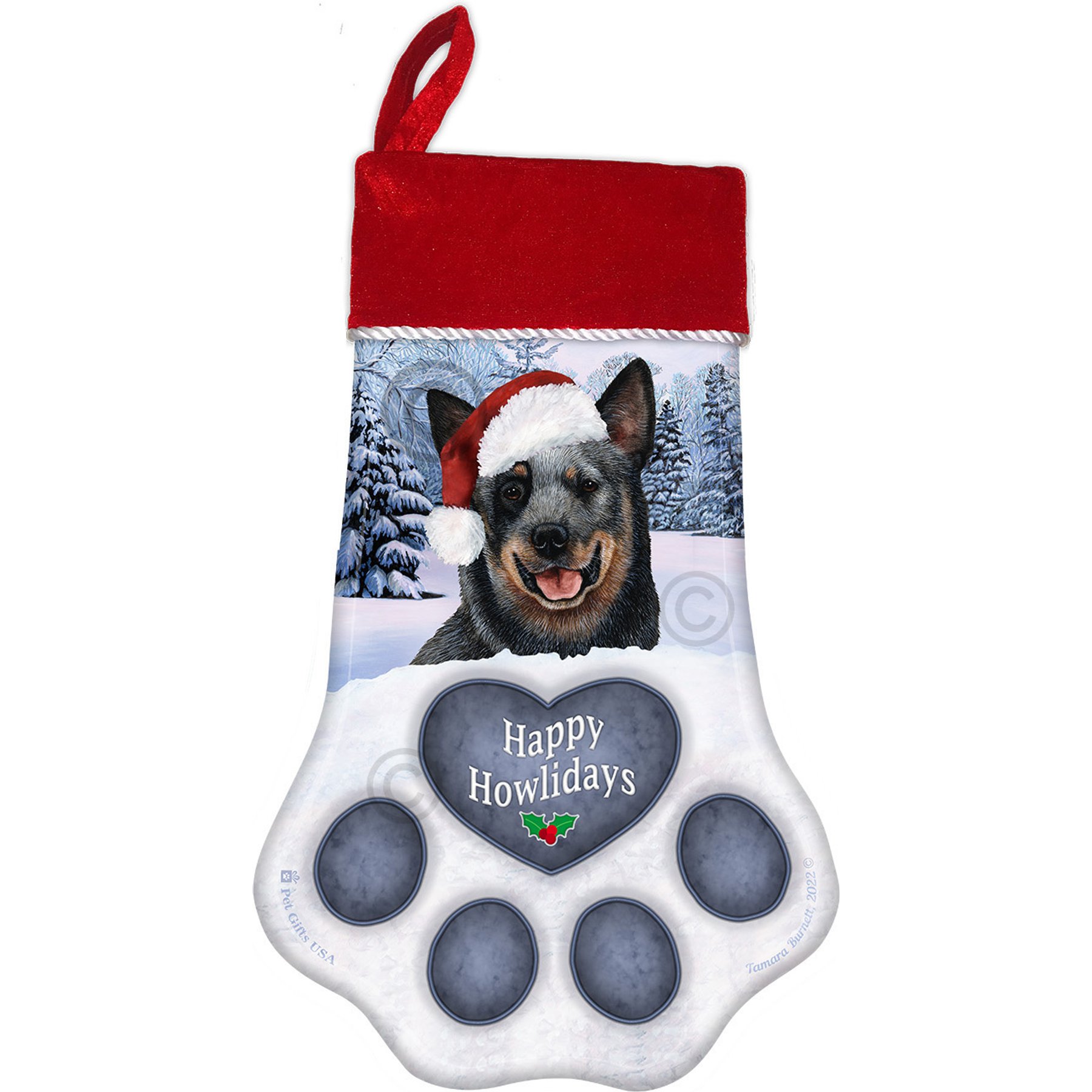 Pet Gifts USA Australian Cattle Dog Blue Heeler Christmas Stocking, 17 x 10.5-in