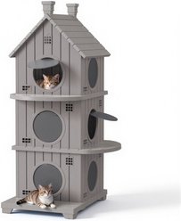 Bencmate 3 Story Indoor Cozy Cottage Style Cat House, Brown