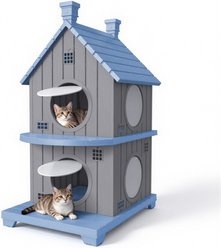 Bencmate Multi Tier Indoor Cozy Cottage Style Cat House, Blue