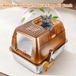 Bartuke Enclosed Stainless Steel High Sided Covered Cat Litter Box with Lid, 23.6"L x 15.8"W x 15.8"H, Amber slide 2 of 7
