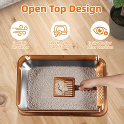 Bartuke Semi-Enclosed Stainless Steel Covered Cat Litter Box, 23.6 x 15.8 x 12-in, Amber slide 2 of 6
