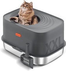 Bartuke Stainless Steel Enclosed Removable Covered Cat Litter Box with Lid, 23.6 x 15.7 x 15.7-in, Dark Grey