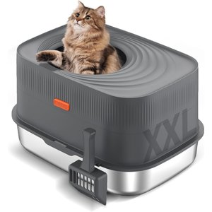 Bartuke Stainless Steel Enclosed Removable Covered Cat Litter Box with Lid, 23.6 x 15.7 x 15.7-in, Dark Grey