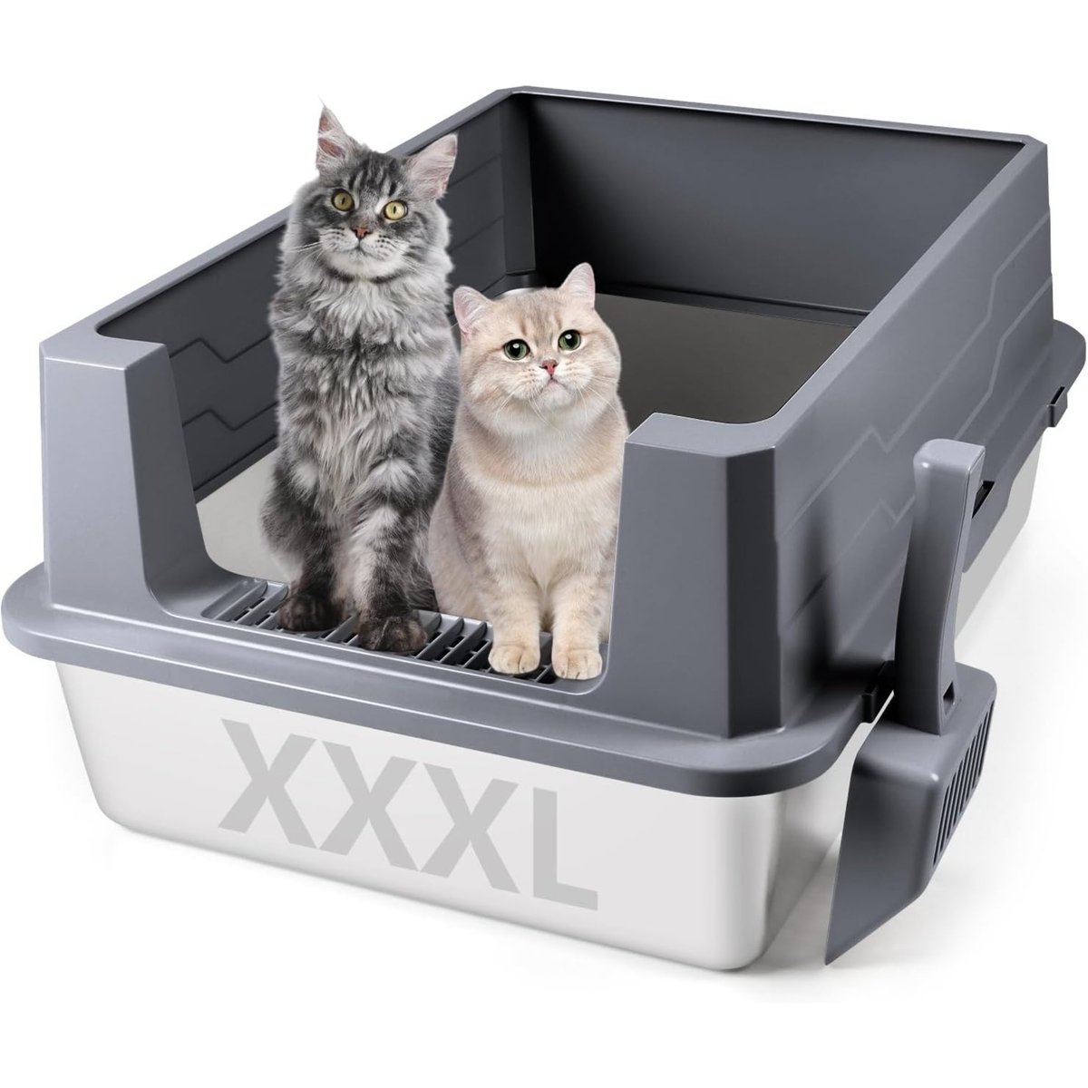 Bartuke Stainless Steel High Sided Leak-Proof Pan Cat Litter Box, 27.6 x 19.7 x 11.8-in, Dark Grey