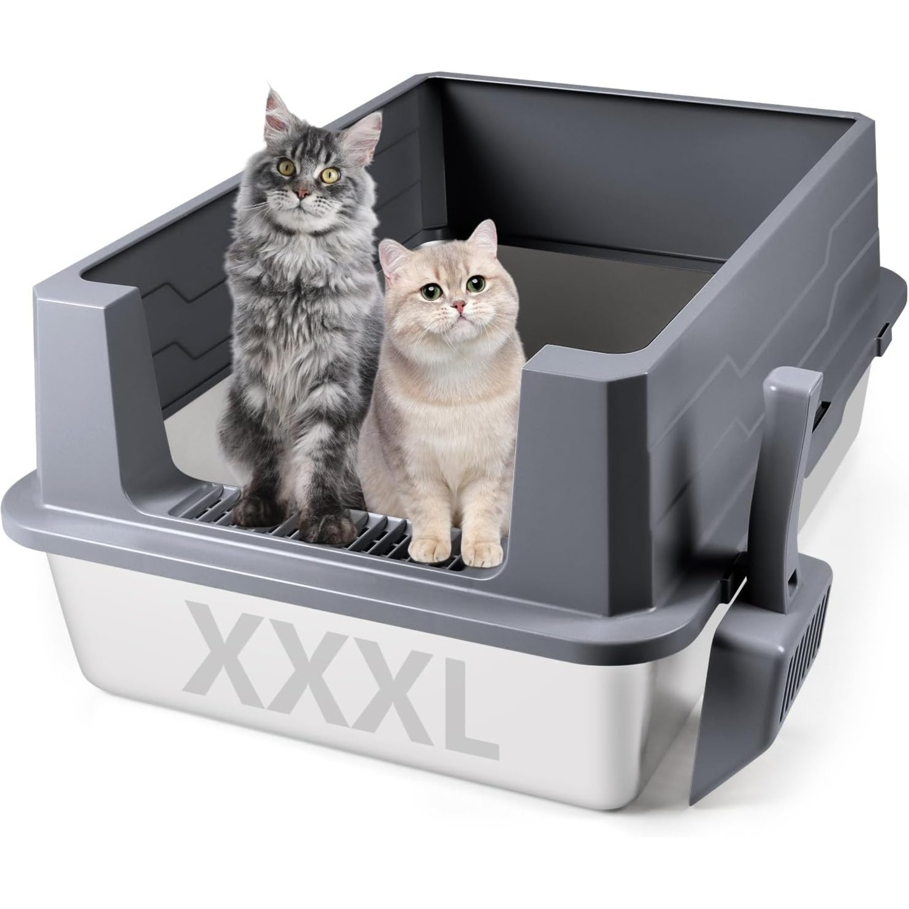 Bartuke Stainless Steel High Sided Leak-Proof Pan Cat Litter Box, 27.6 x 19.7 x 11.8-in, Dark Grey