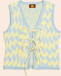 SUNBEAN Seaside Swirl Human Cotton Knitted Tunic Vest with Tie Front, Medium