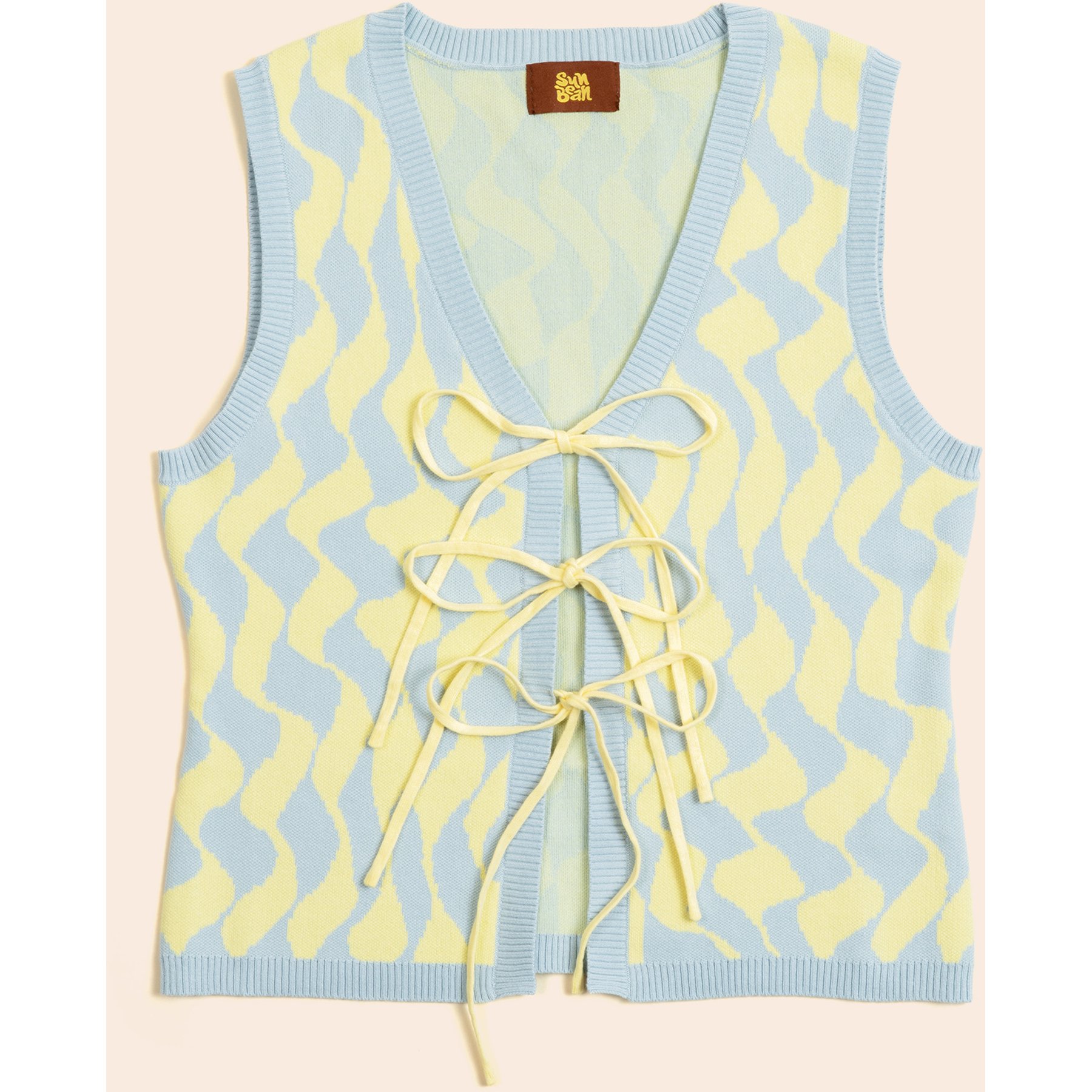 SUNBEAN Seaside Swirl Human Cotton Knitted Tunic Vest with Tie Front, Medium