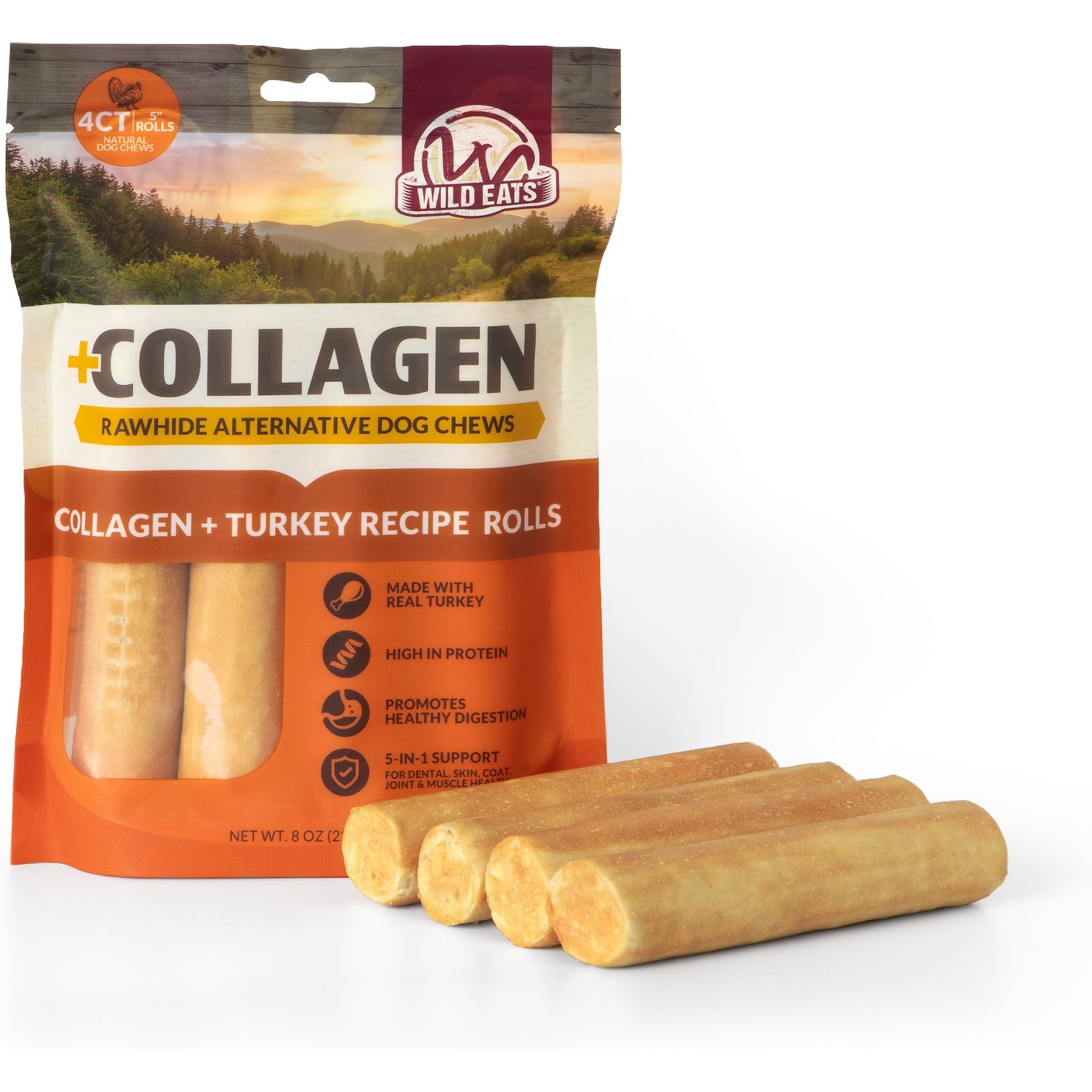 Wild Eats 5-inch Turkey Flavor Collagen Retriever Style Cheek Rolls Hard Dog Chews, 4 count