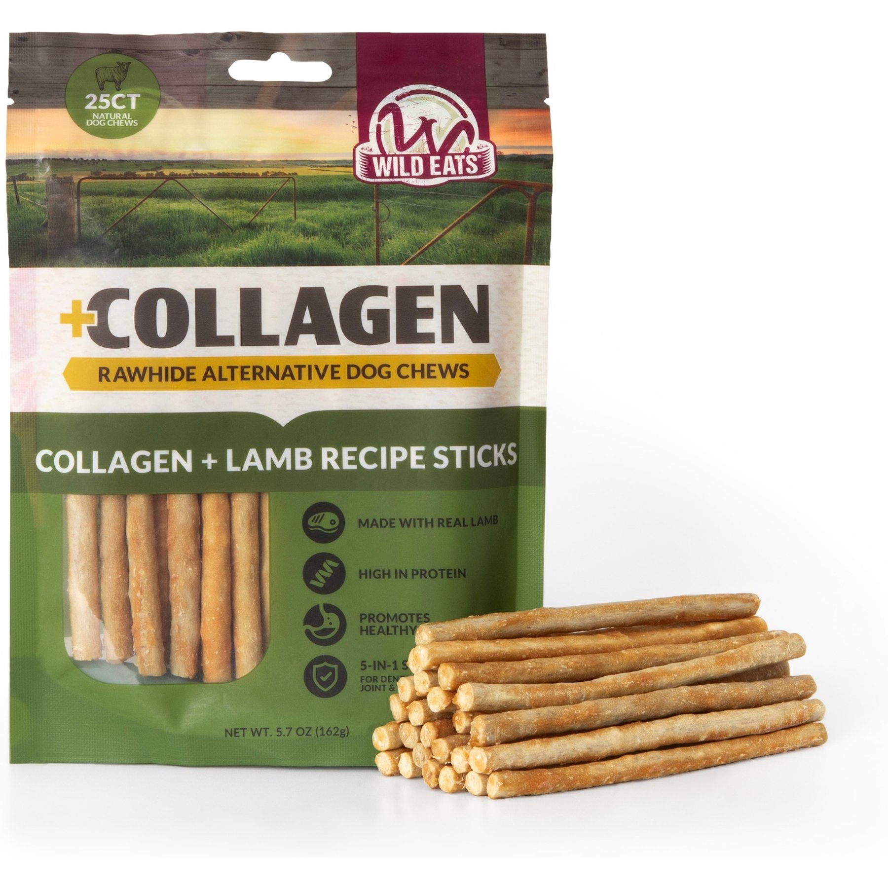 Wild Eats 0.2-inch Lamb Collagen Sticks Natural Dog Chew, 25 count