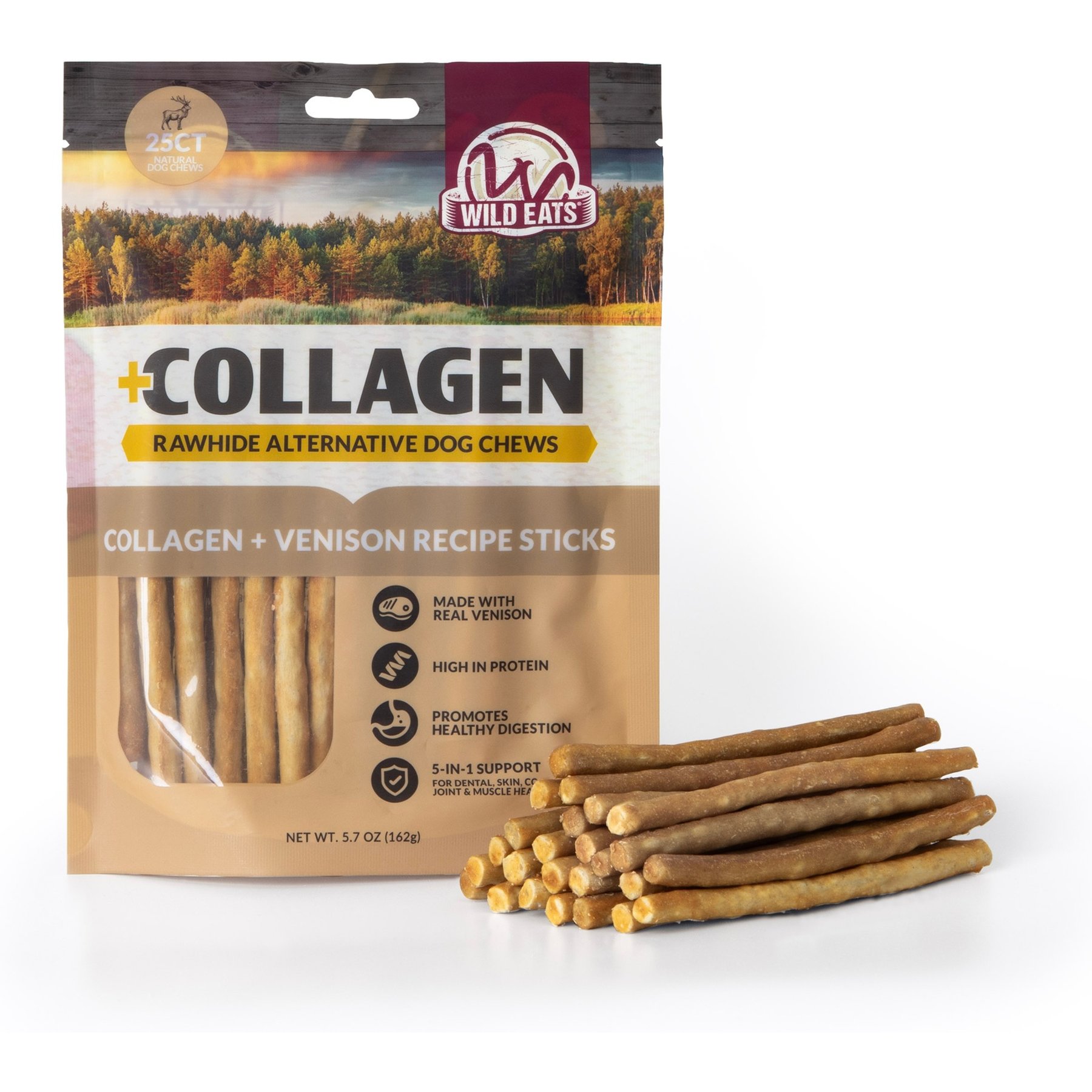 Wild Eats 0.2-inch Venison Collagen Sticks Natural Dog Chew, 25 count