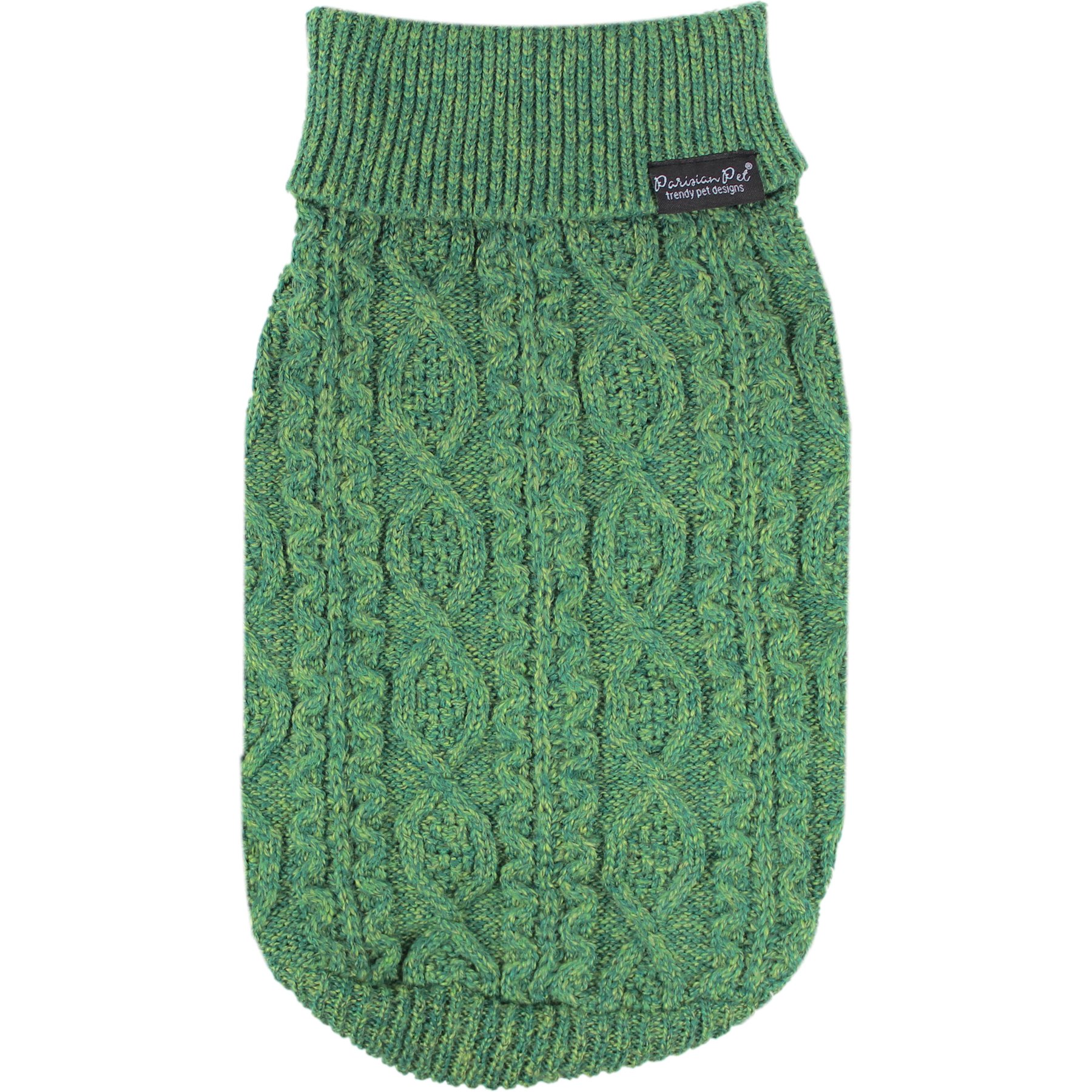 Parisian Pet Cable Knit Sweater Dog, Green, Small