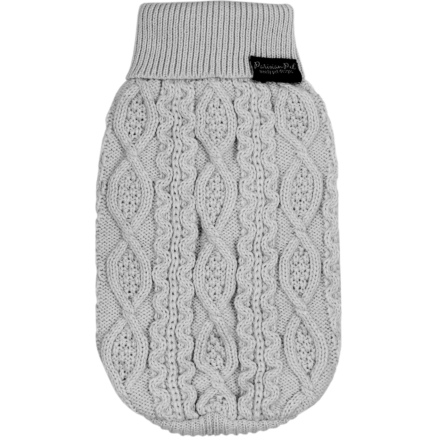 Parisian Pet Cable Knit Sweater Dog, Grey, Medium