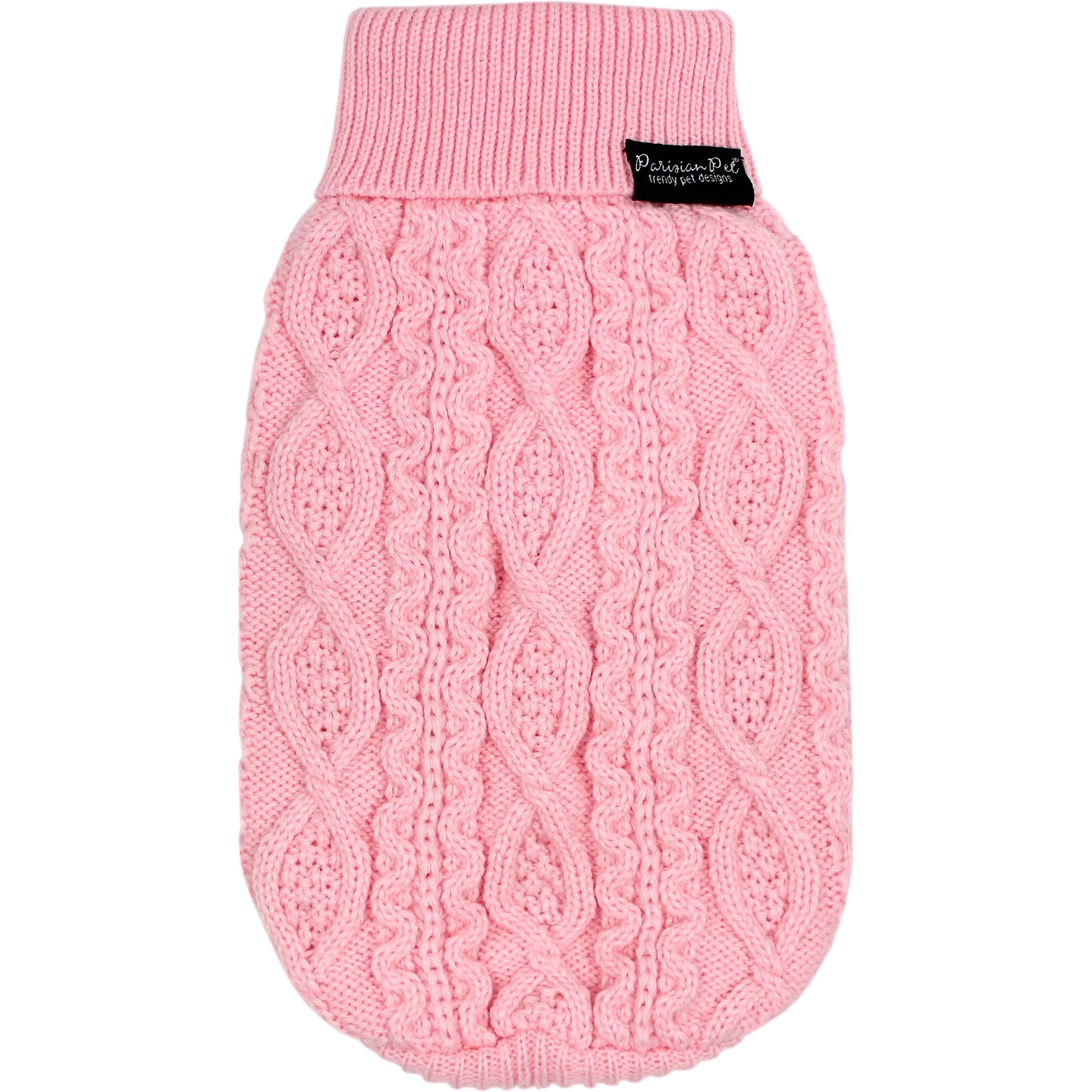 Parisian Pet Cable Knit Sweater Dog, Pink, Large