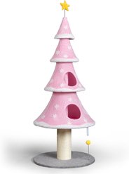 Winado 59-in Plush Christmas-Themed Cat Tree with Hideaway Cubby, Pink
