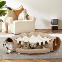 Bencmate Collapsible Telescopic Exercise Tunnel Cat Toy with Hanging Toys, 40.16 x 23.62 x 10.63-in, Brown