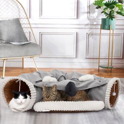Bencmate Collapsible Telescopic Exercise Tunnel Cat Toy with Hanging Toys, 40.16 x 23.62 x 10.63-in, Grey