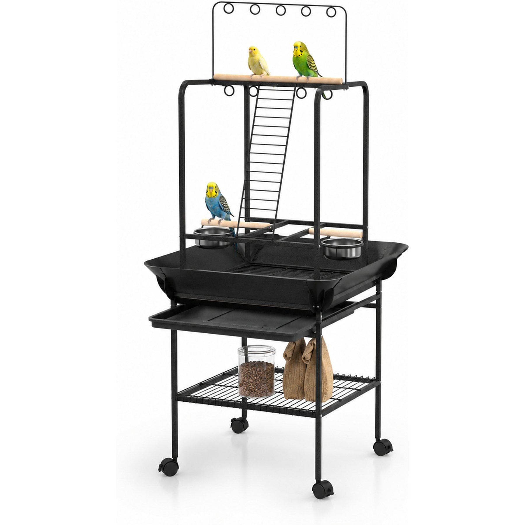 Little Pals Parrot Play Stand with Wheels, Black, 61-in