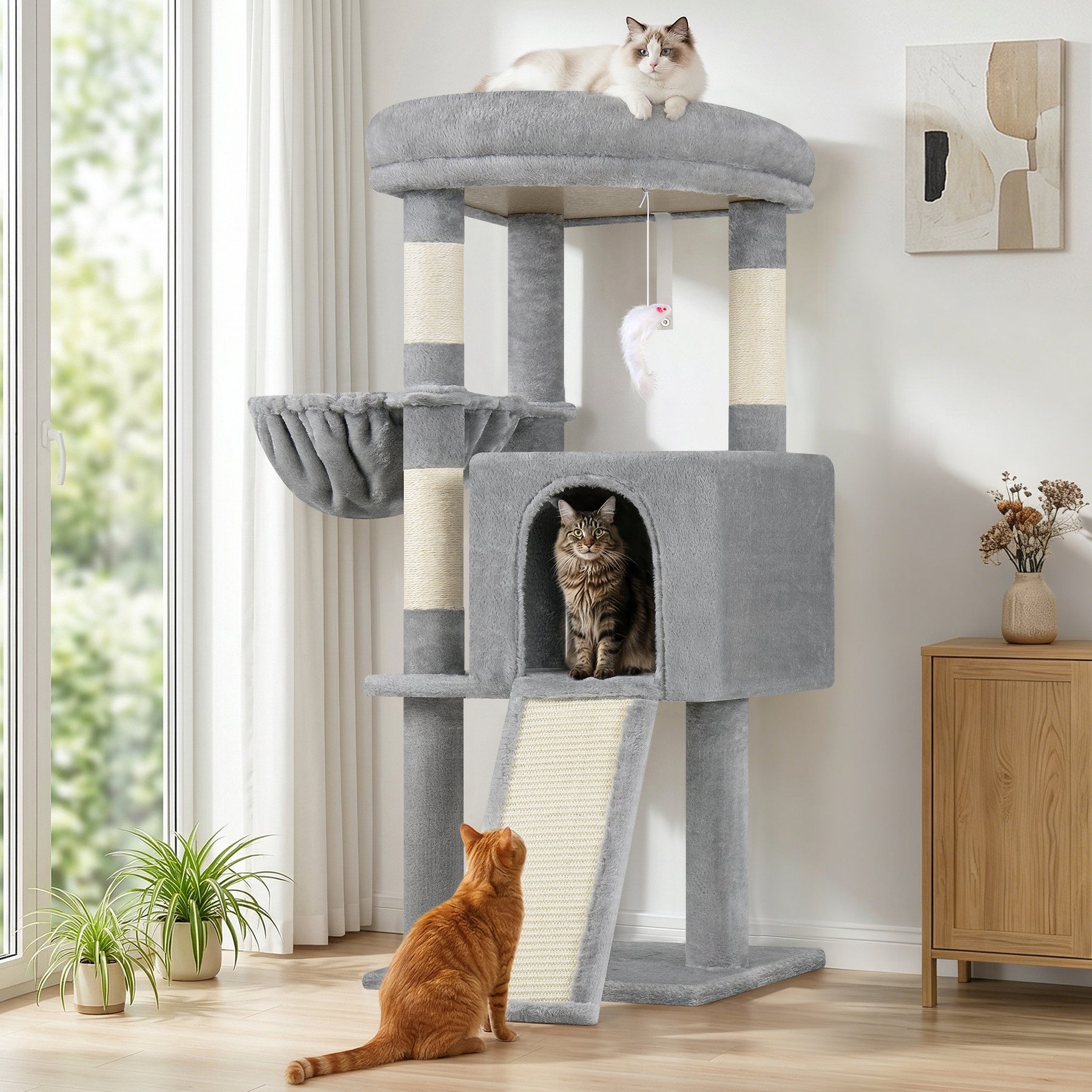Globlazer 45-in Plush Condo Cat Tree, Light Gray