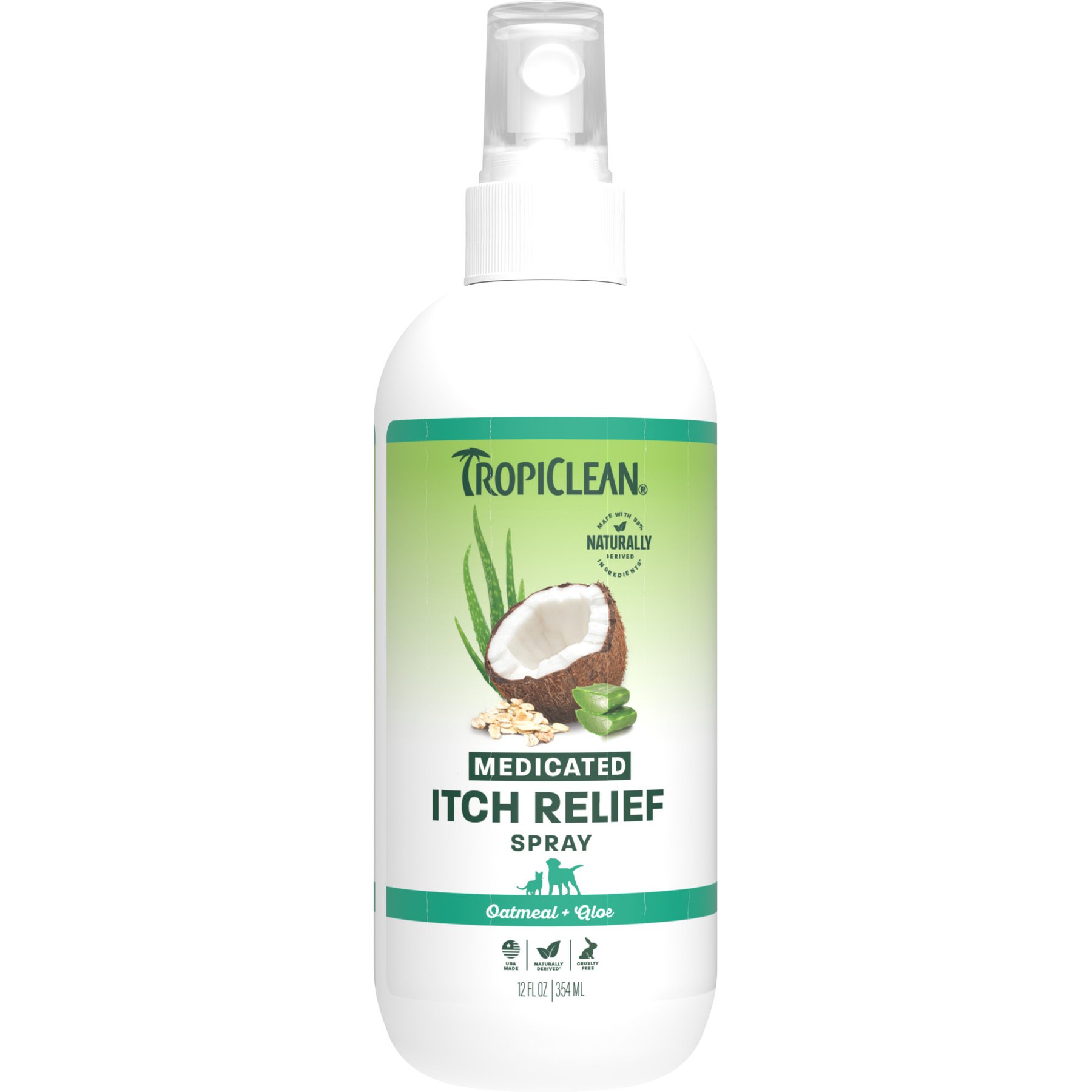 TropiClean Anti-Itch Soothing Medicated Cruelty-Free Hypoallergenic Oatmeal & Aloe Scented Dog & Cat Deodorizing Perfume, Clear, 12-fl oz bottle