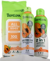 TropiClean 3-Piece Variety Pack Deodorizing Detangling Cruelty-Free Hydrating Papaya Dog & Cat Shampoo, Clear