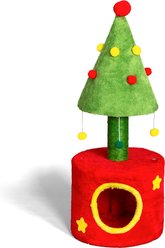 Winado 30.7-in Plush Christmas-Themed Cat Tree, Green & Red