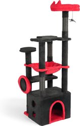 Winado 53-in Plush Halloween-Themed Cat Tree, Black & Red