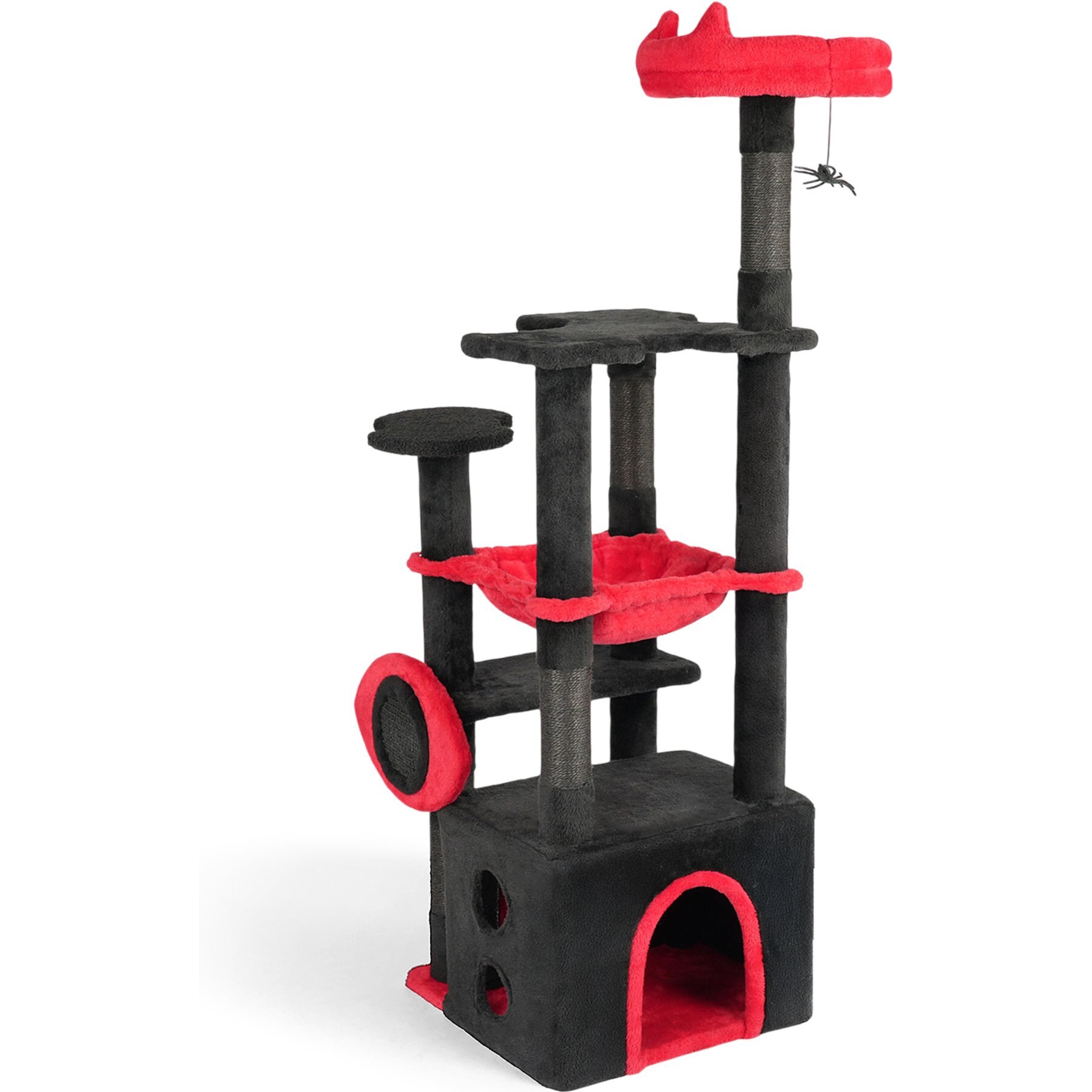 Winado 53-in Plush Halloween-Themed Cat Tree, Black & Red