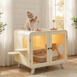 Bencmate Cabinet with Stairs Hidden Cat Litter Box Enclosure, Beige