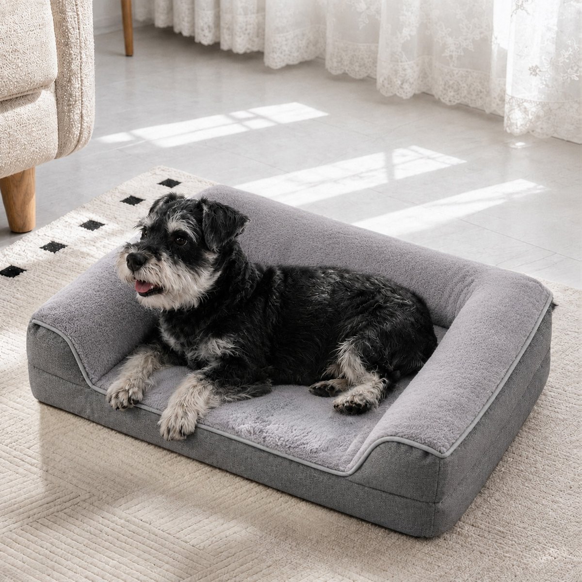 LFC PETS Water-resistant Orthopedic Bolster Dog & Cat Bed with Removable Cover, Grey, Medium
