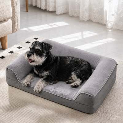 LFC PETS LFC PETS Water-resistant Orthopedic Bolster Dog & Cat Bed with Removable Cover, Grey, Medium
