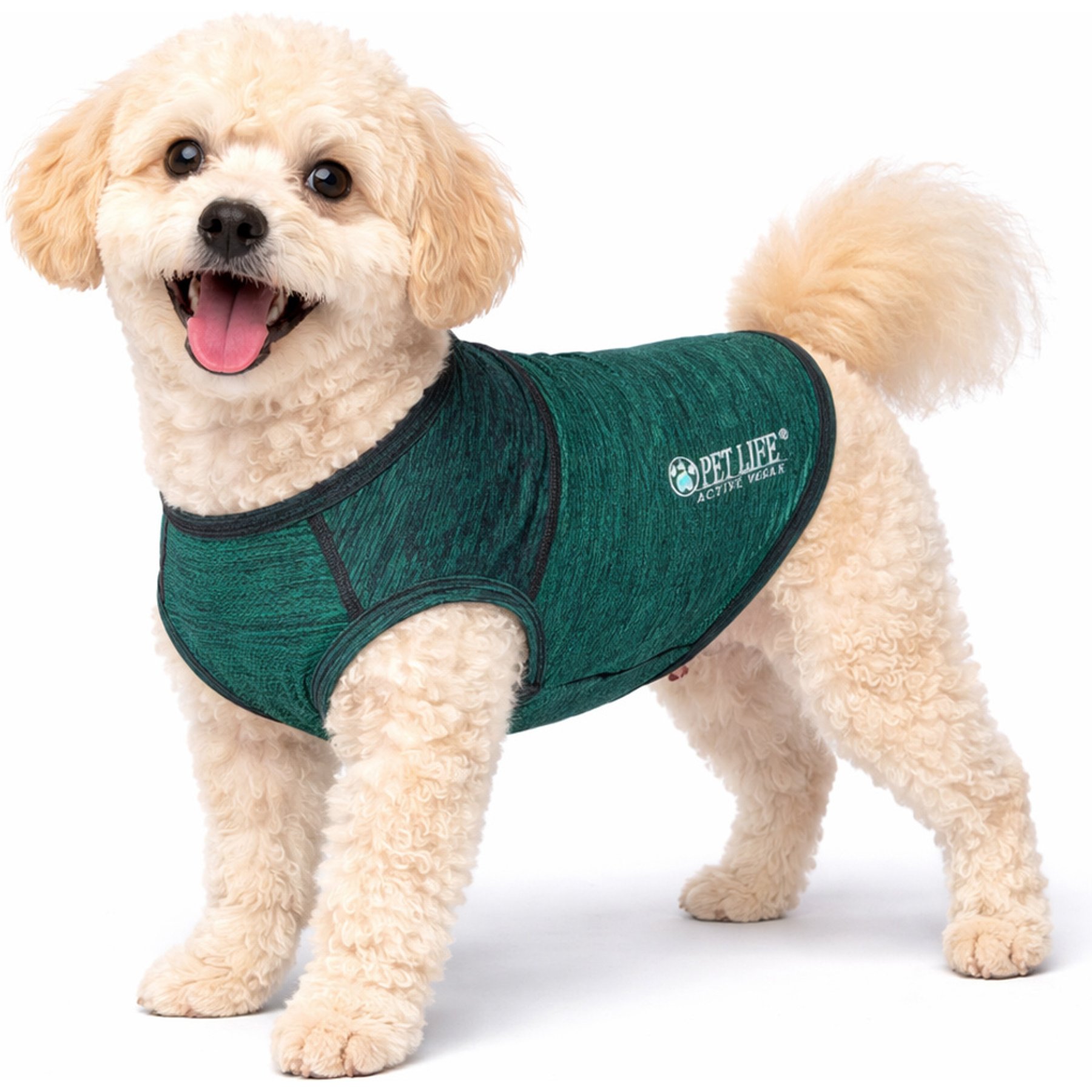 Pet Life Active Aero-Pawlse Heathered Quick-Dry 4-Way Stretch-Performance Dog T-Shirt, Green, Large
