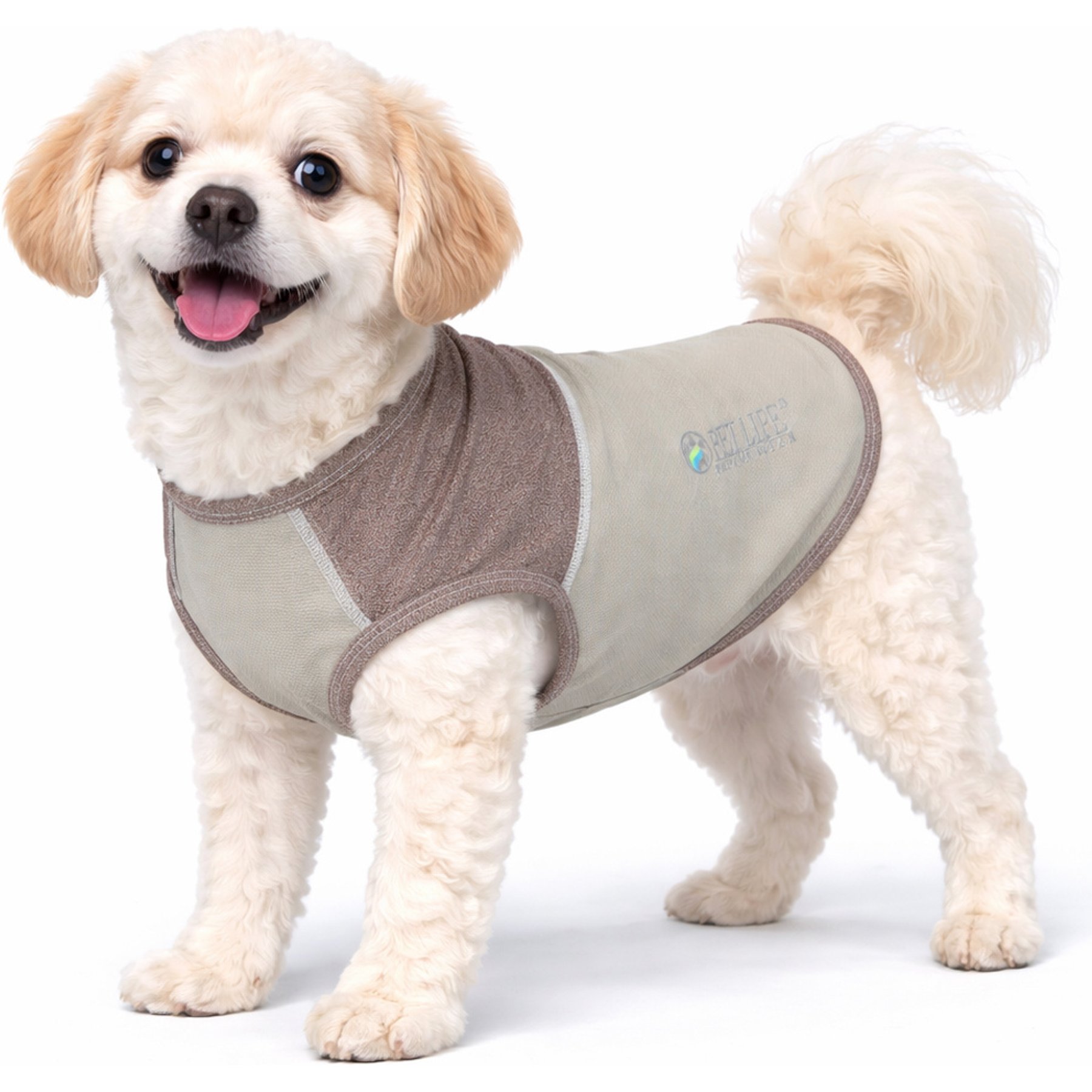 Pet Life Active Aero-Pawlse Heathered Quick-Dry 4-Way Stretch-Performance Dog T-Shirt, Tan/Brown, Large