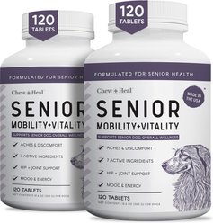 Chew + Heal Senior Mobility + Vitality Hip & Joint & Mood Support Chewable Tablets Supplement for Dogs, 240 count