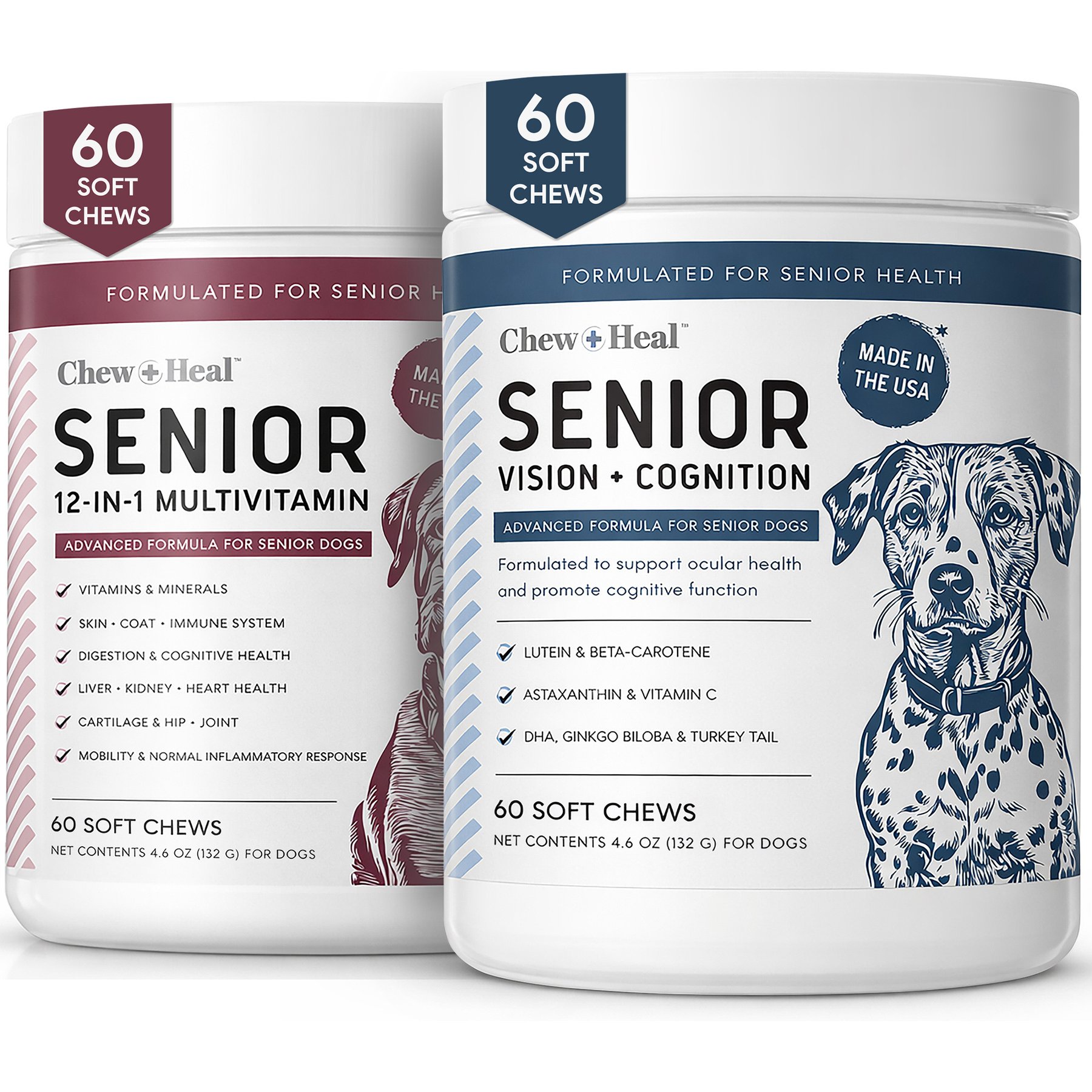 Chew + Heal Vision & Cognition with 12-in-1 Eye Care Chicken Flavored Chew Multivitamin for Senior Dogs, 120 count