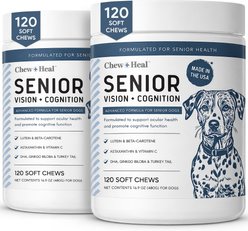 Chew + Heal Senior Vision + Cognition Soft Chews Supplement for Senior Dogs, 240 count slide 1 of 9
