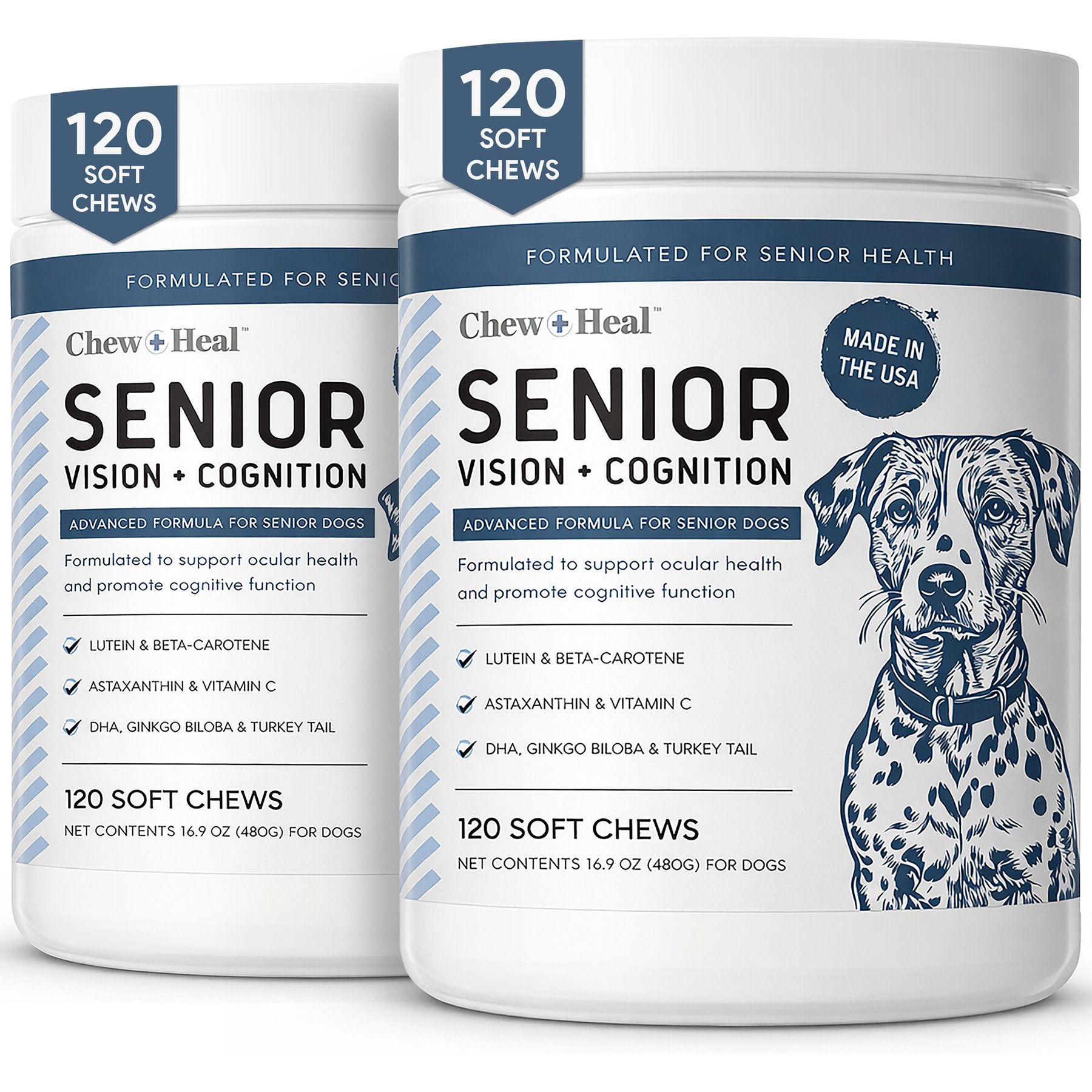 Chew + Heal Senior Vision + Cognition Soft Chews Supplement for Senior Dogs, 240 count
