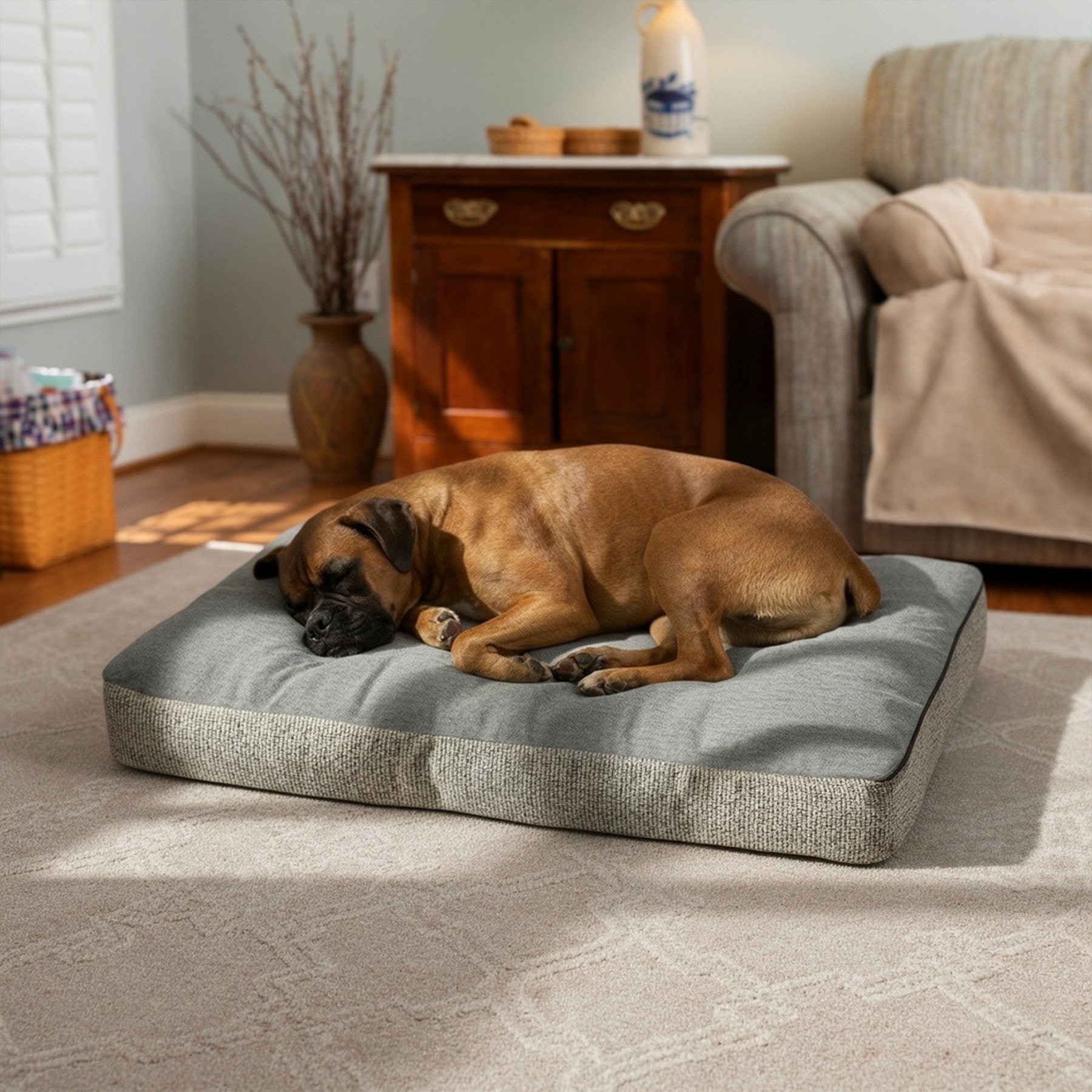 Snoozer Pet Products Reversible Premium Slumber Spot with Ash Cloud 9 Top Machine Washable Pillow Dog Bed, Merlin Linen, Large