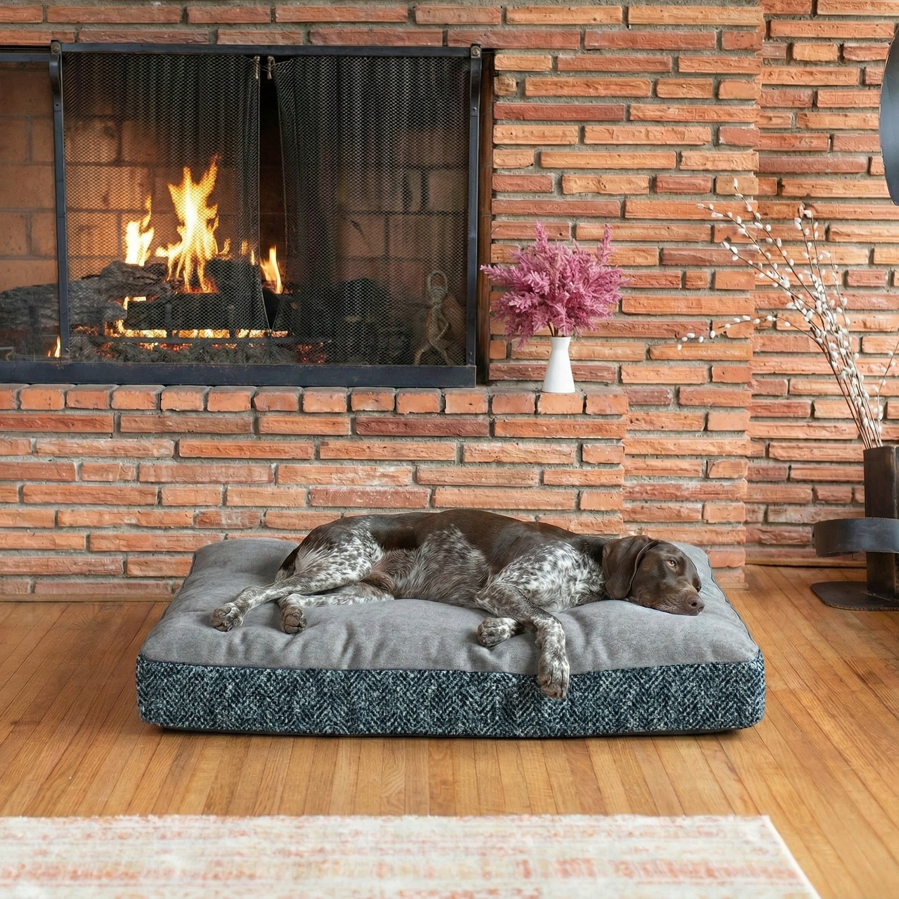 Snoozer Pet Products Reversible Premium Slumber Spot with Ash Cloud 9 Top Machine Washable Pillow Dog Bed, Palmer Indigo, Small