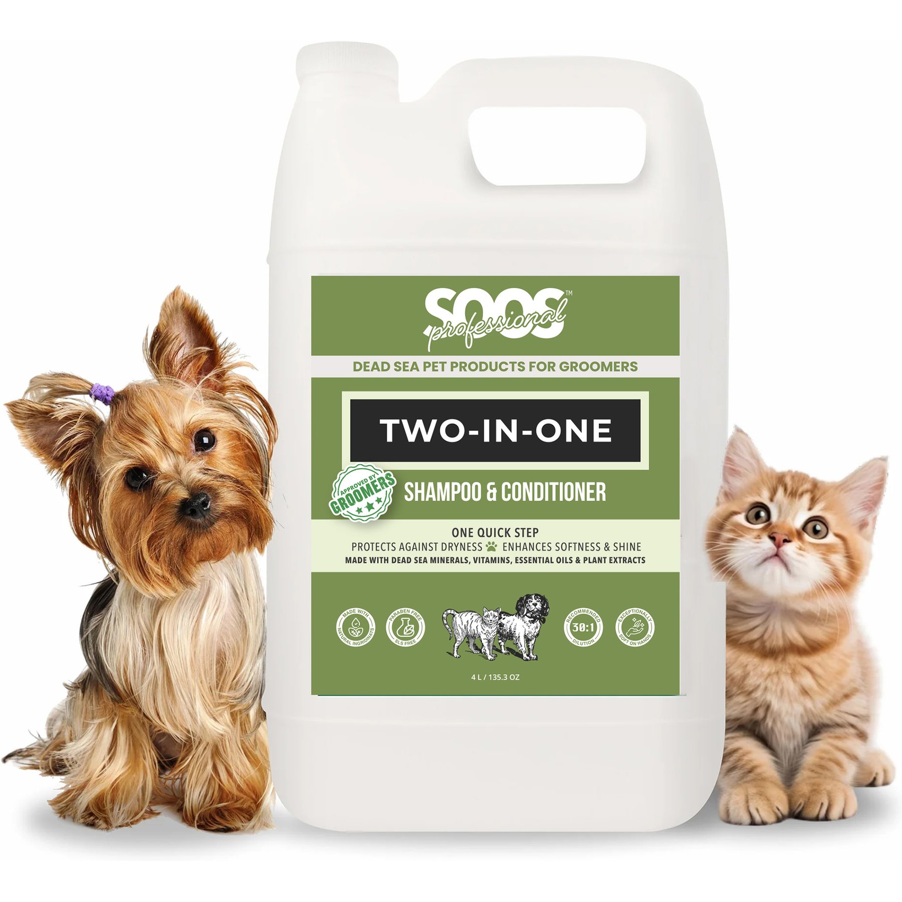 Soos Pets Two-in-One Dog & Cat Shampoo & Conditioner, 135-fl oz bottle