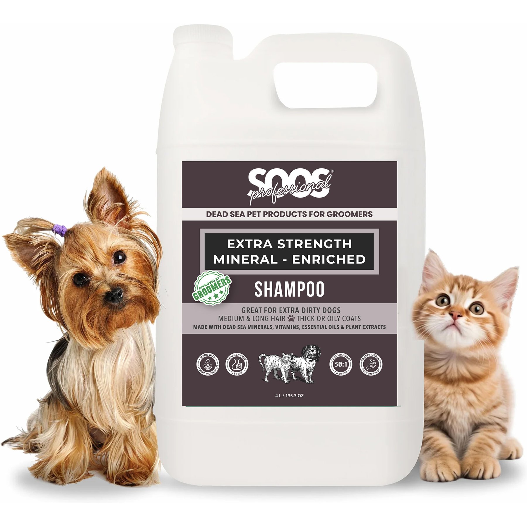 Soos Pets Extra Strength Mineral Enriched Dog & Cat Shampoo, 135-fl oz bottle