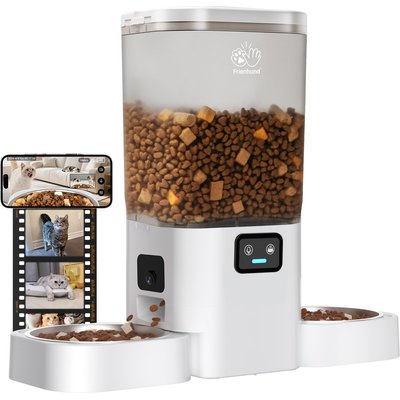 FrienHund FrienHund Two 1080P Camera Automatic Two Cat Feeder, White, Large