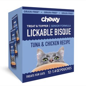 Chewy Made Lickables Bisque Senior Formula, Tuna & Chicken Recipe Cat Treat & Topper (FORMERLY TINY TIGER), 1.4-oz pouch, case of 12