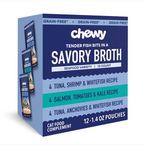 Chewy Made Broths Seafood Variety Pack Wet Cat Food Complement Pouches, 1.4-oz pouch, case of 12