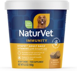 NaturVet VitaPet Adult Daily Vitamin Immunity Bacon & Chicken Flavored Supplement for Dogs, 60 count