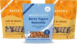 Bocce's Bakery Nutty 'Nana Soft & Chewy Dog Treats, 6-oz pouch + Berry Yogurt Smoothie Puppy Training Treats, 3-oz pouch, bundle of 3